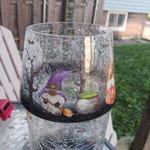NEW YANKEE CANDLE HALLOWEEN Gnomes Crackled glass Large Jar Shade NEW